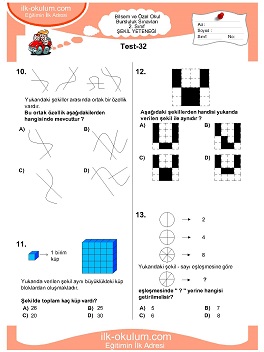 ilkokul 1. Sınıf Bilsem Zeka Testi 